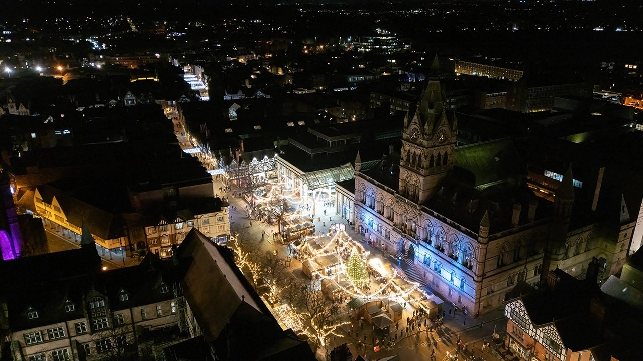 Chester at Christmas from the skies